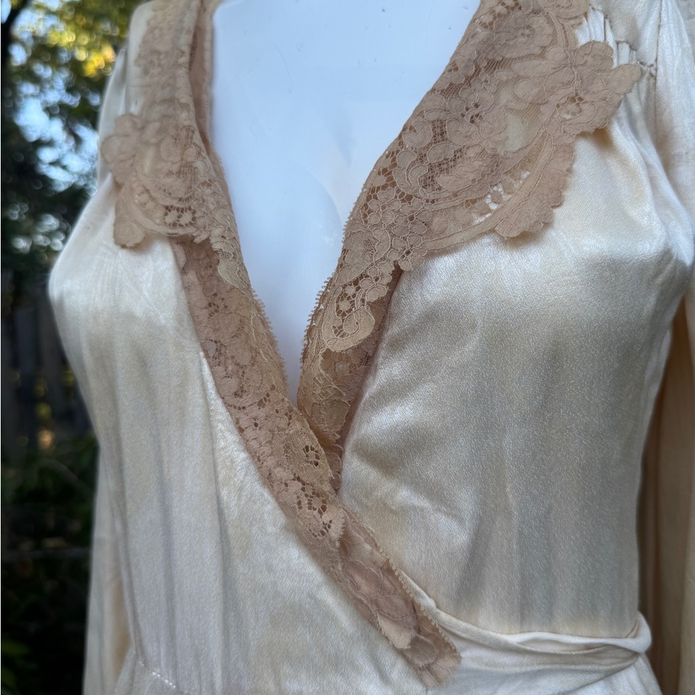 Antique Malibu Cream Satin Fabric Wrap dress or nightgown - Picture 5 of 6